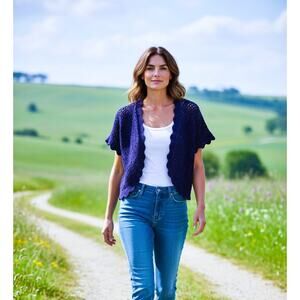 Style&co. Cardigan Sweater Womens XL Blue Open Knit Crochet Bolero Shrug